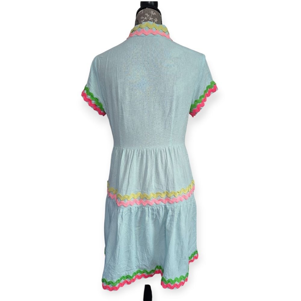 Sail to Sable Blue Linen Ric Rac Dress - Picture 2 of 5